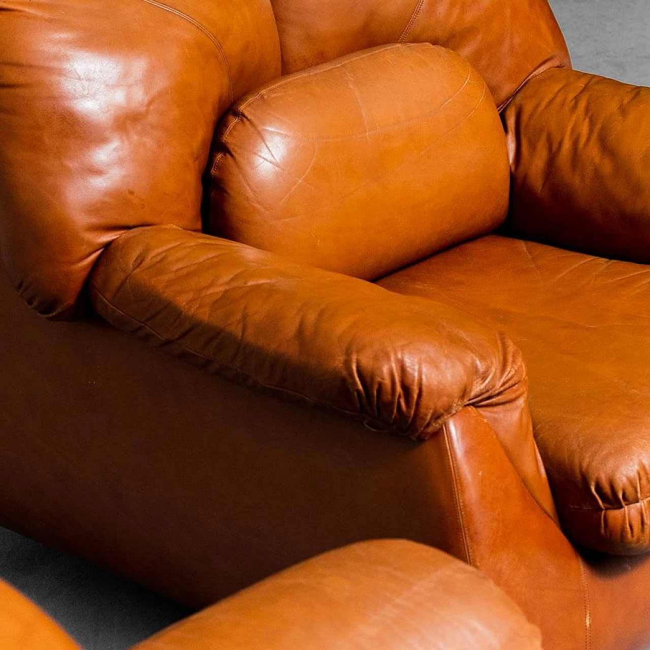 Pair of brown leather armchairs, 1970s 2