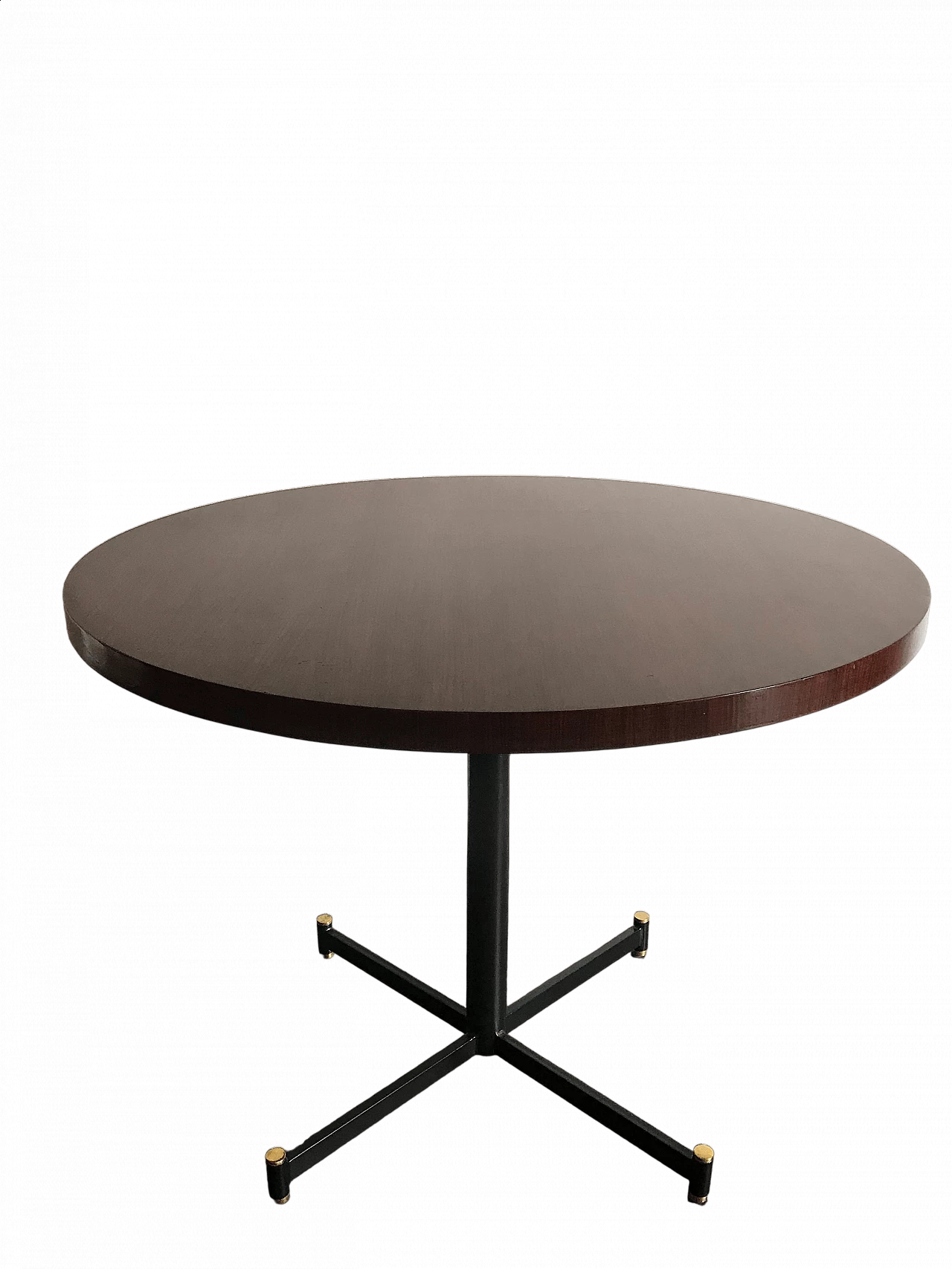 Tavolo rotondo in metallo e legno scuro, anni '50 12