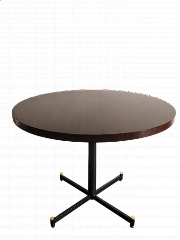 Tavolo rotondo in metallo e legno scuro, anni '50
