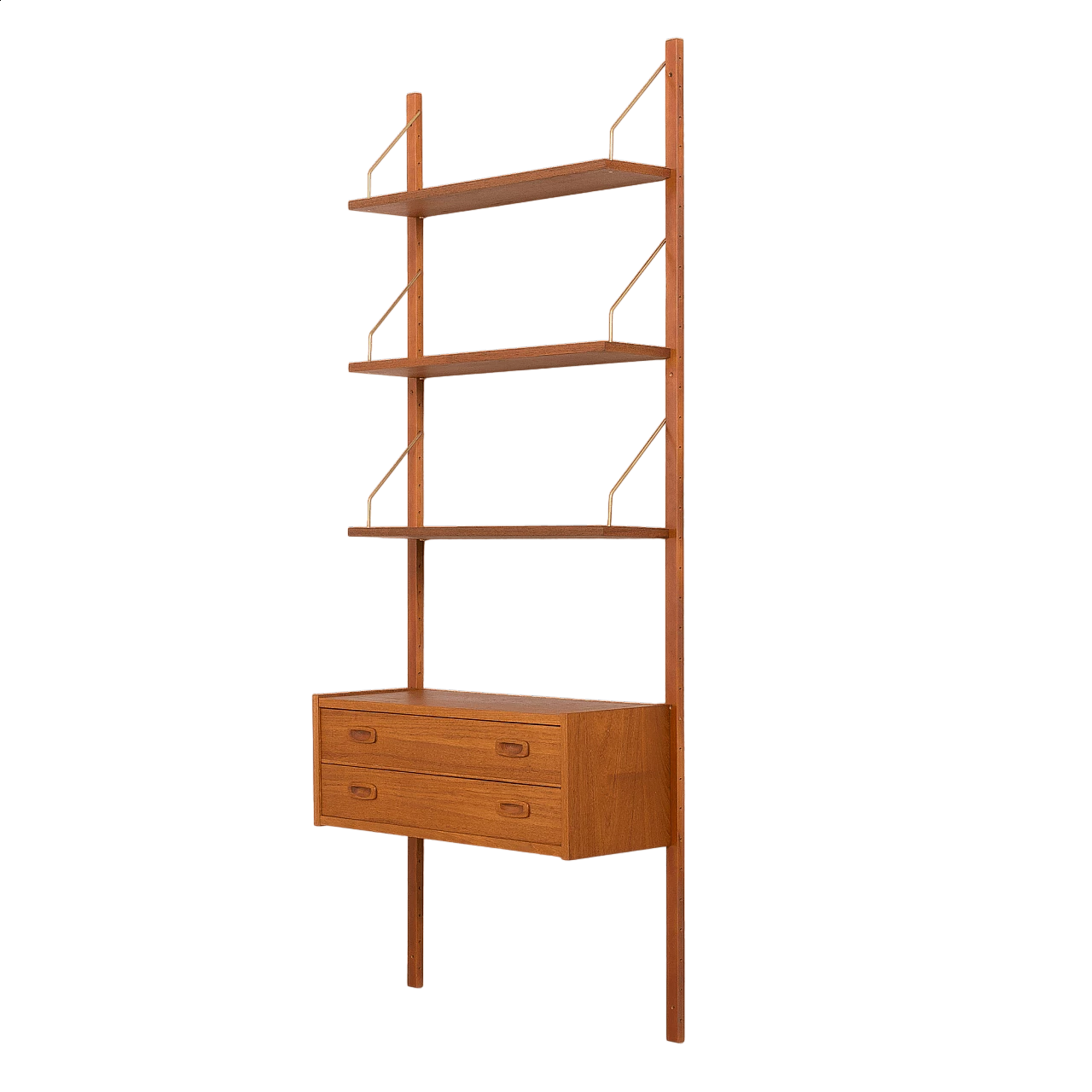 Wall-mounted teak bookcase with drawers in the style of P. Cadovius, 1960s 15