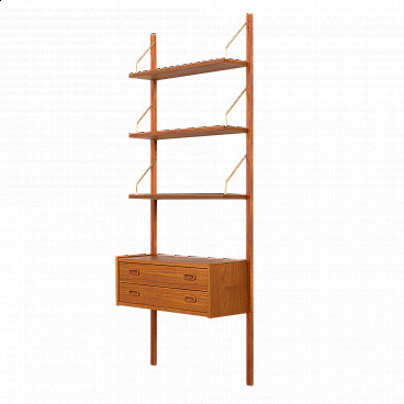 Wall-mounted teak bookcase with drawers in the style of P. Cadovius, 1960s