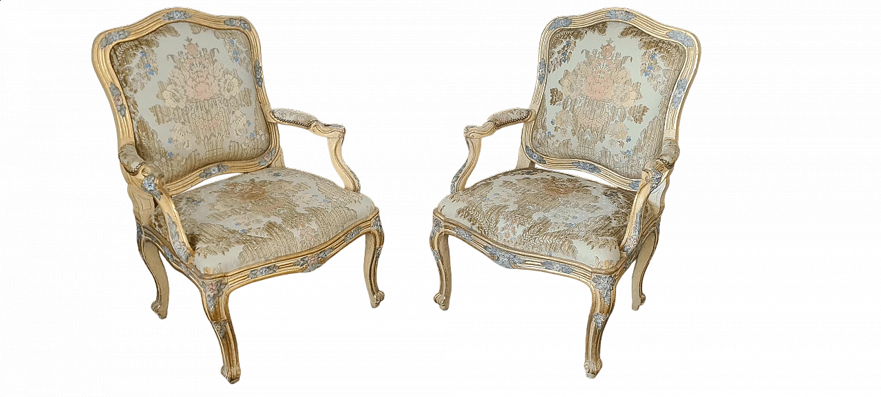 Pair of Louis XV armchairs in lacquered and gilded wood, mid-18th century 15