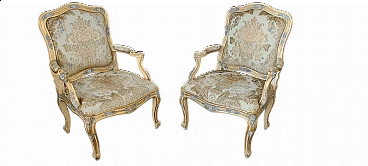 Pair of Louis XV armchairs in lacquered and gilded wood, mid-18th century
