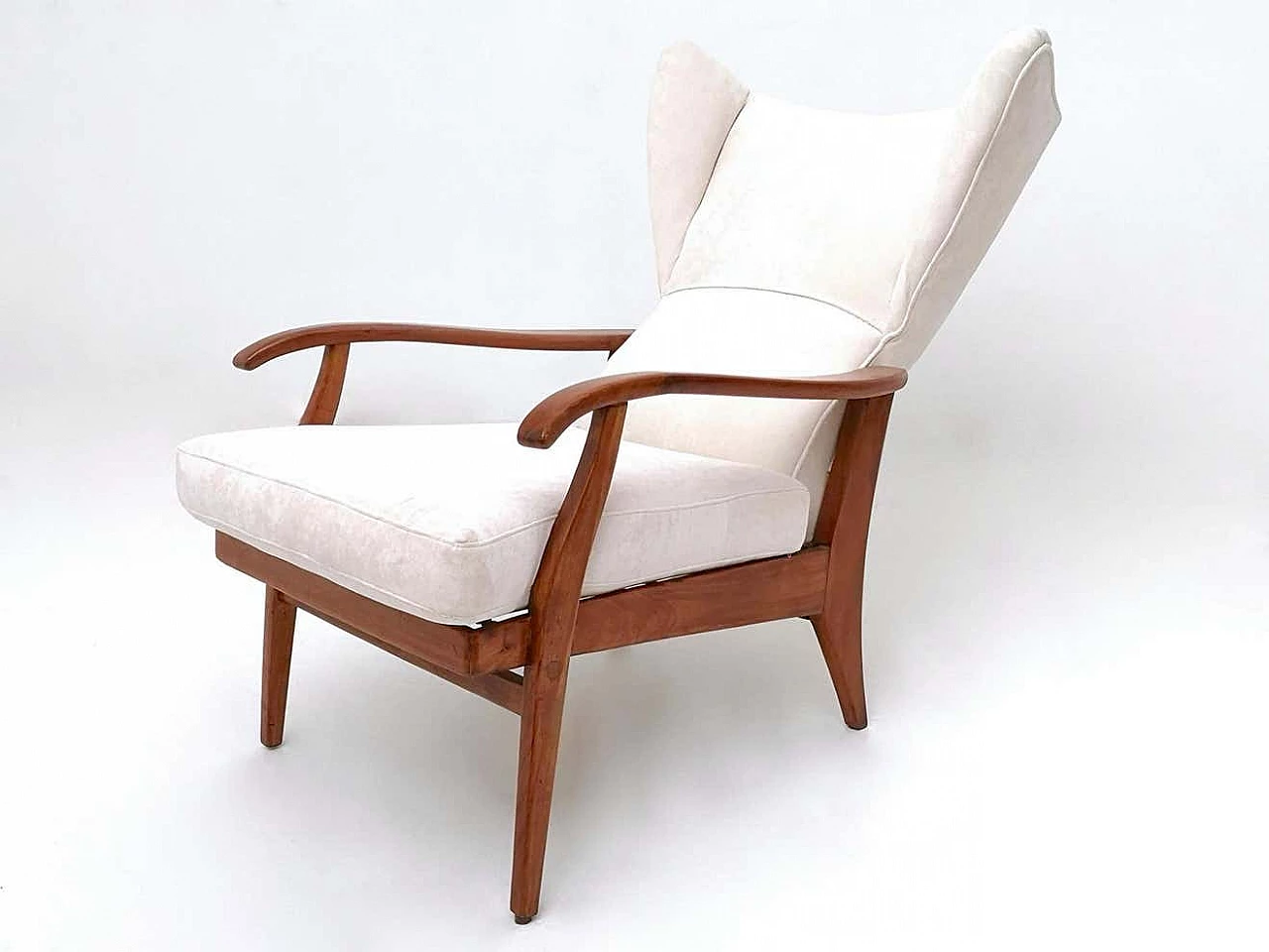 Recliner armchair with cherry frame and velvet upholstery, 1950s 2