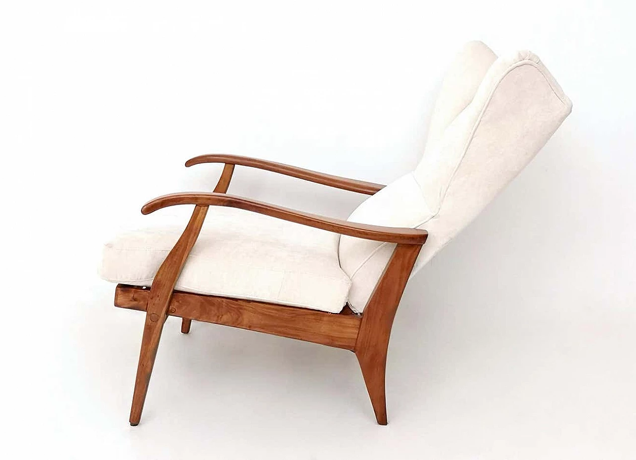 Poltrona reclinabile con struttura in ciliegio e rivestimento in velluto, anni '50 3