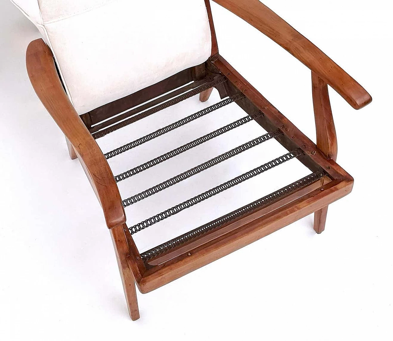 Recliner armchair with cherry frame and velvet upholstery, 1950s 5