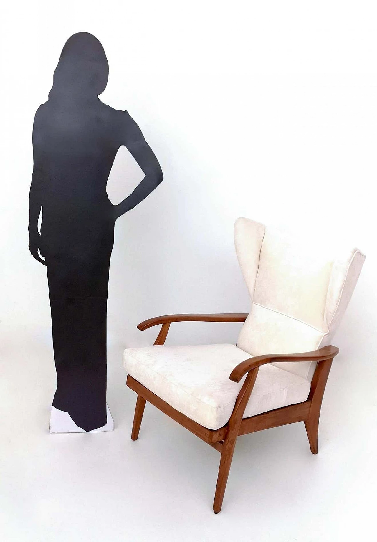 Recliner armchair with cherry frame and velvet upholstery, 1950s 8