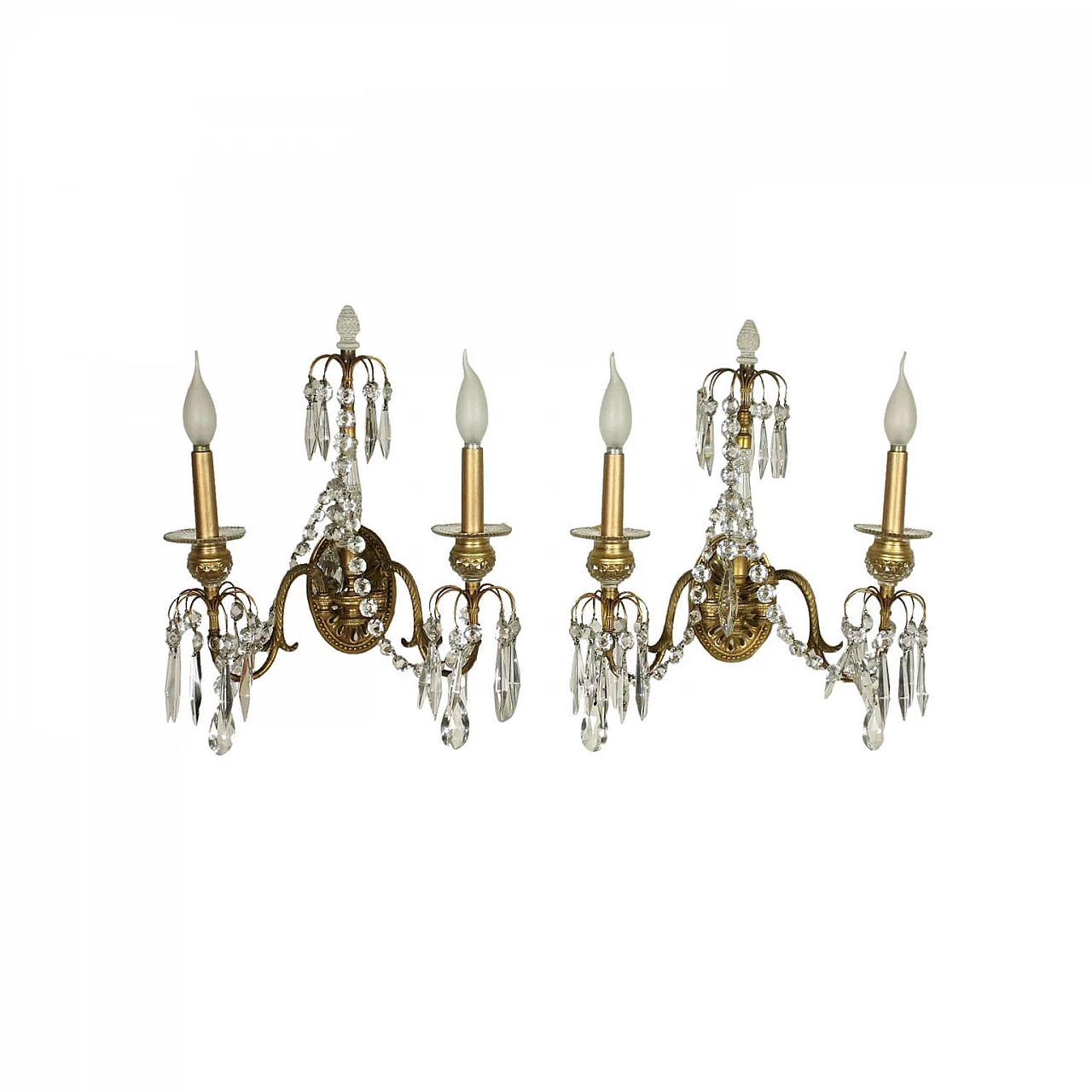 Pair of gilded bronze Art Nouveau wall lamps, 20th century 1
