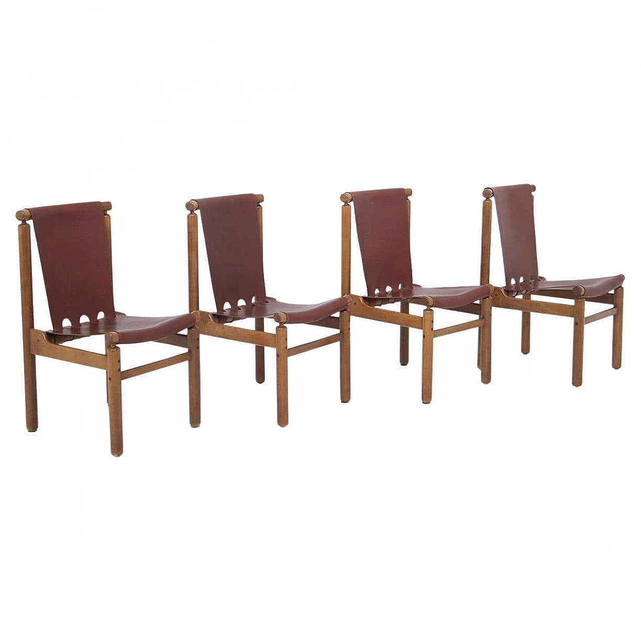 4 Wood and leather chairs by Ilmari Tapiovaara for La Permanente Mobili Cantù, 1950s 11