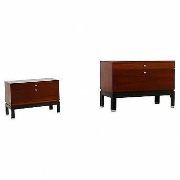 Pair of rosewood and steel bedside tables for MiM, 1960s