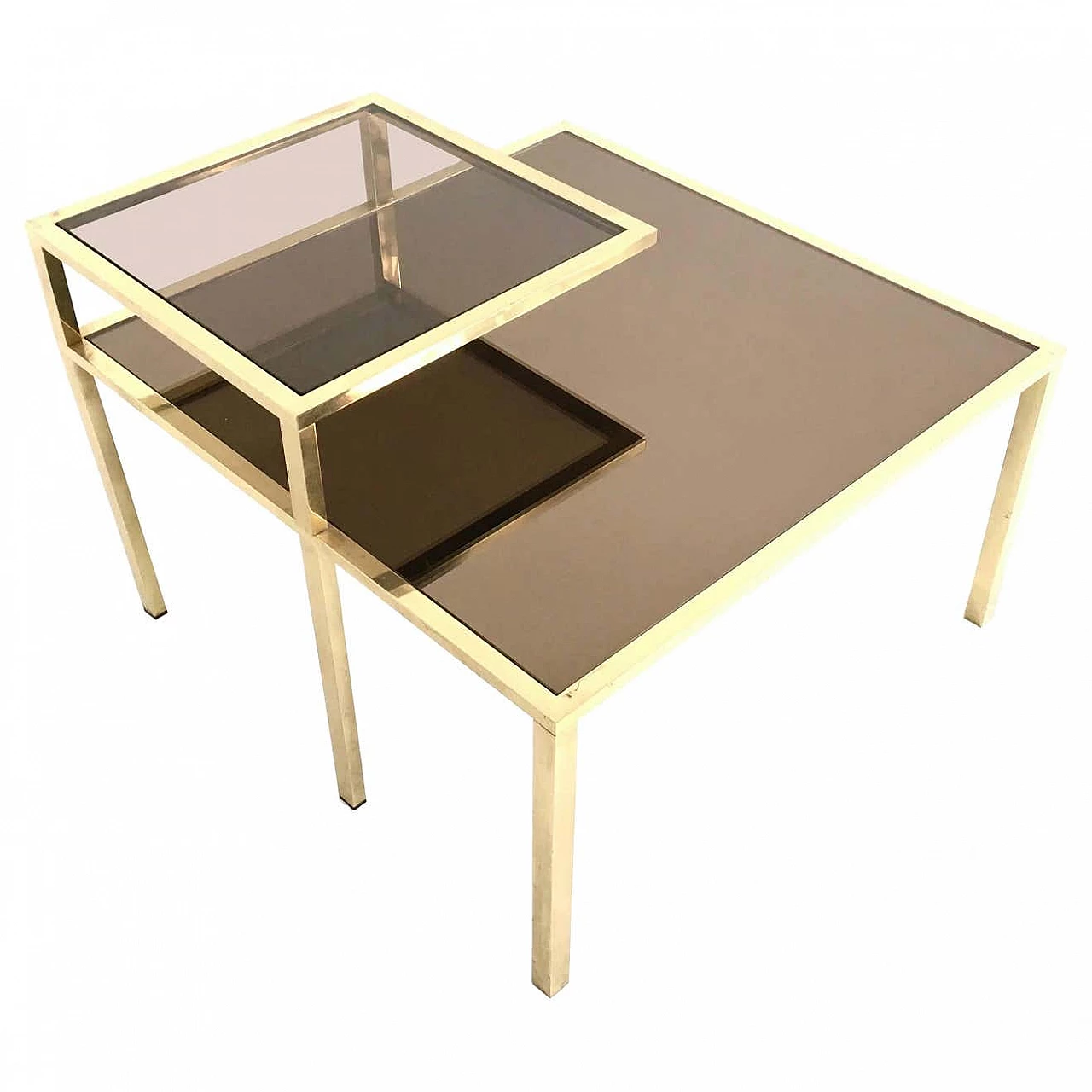 Brass square coffee table with glass top and mirror top, 1980s 1