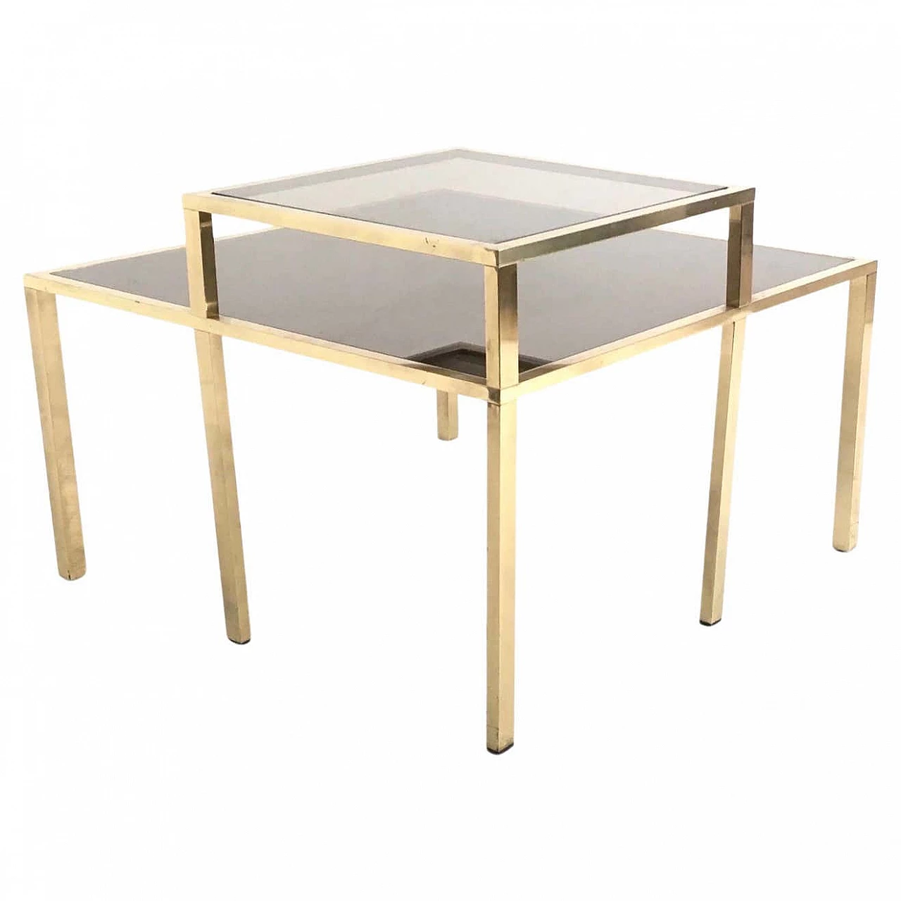 Brass square coffee table with glass top and mirror top, 1980s 2
