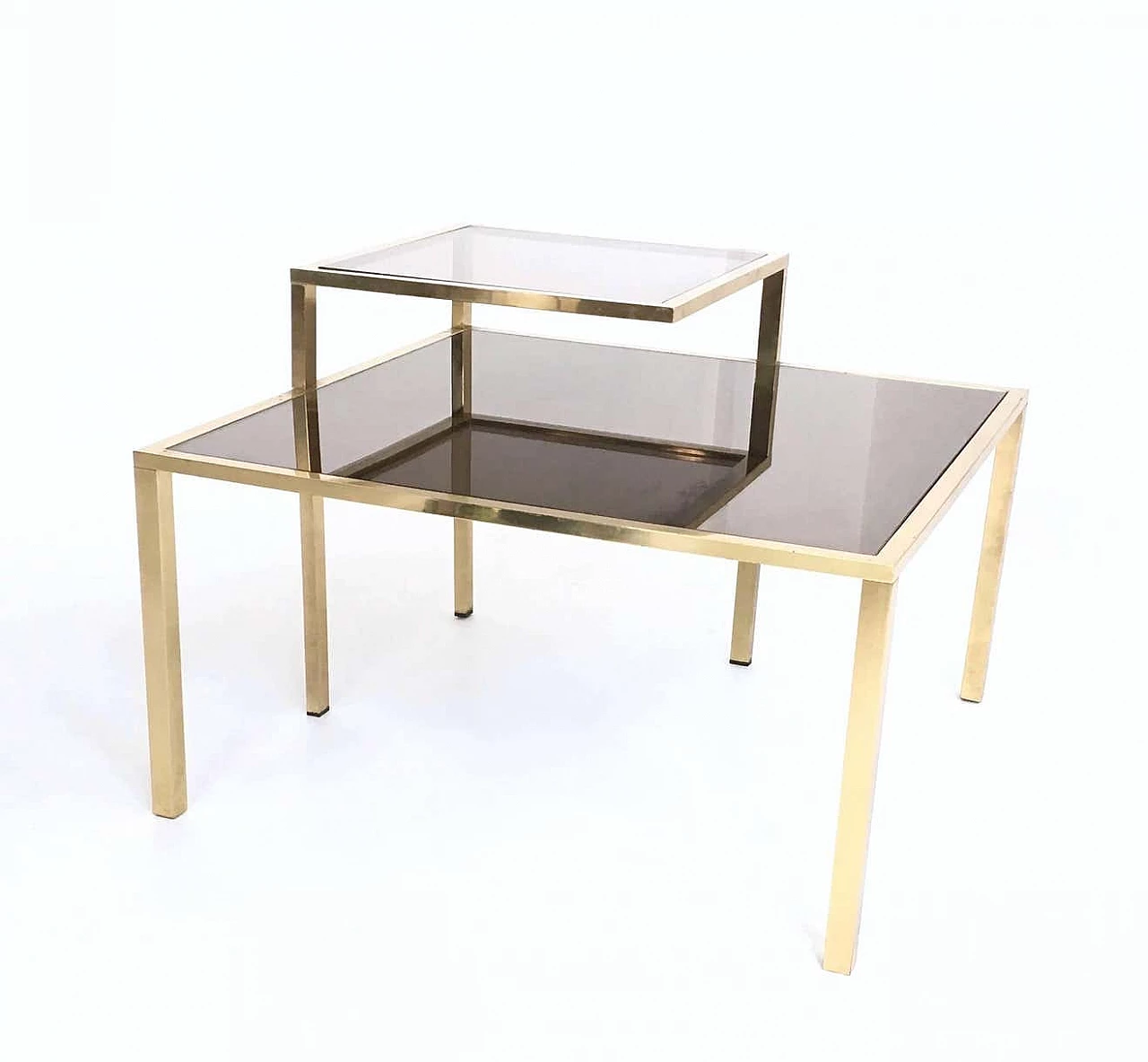 Brass square coffee table with glass top and mirror top, 1980s 3