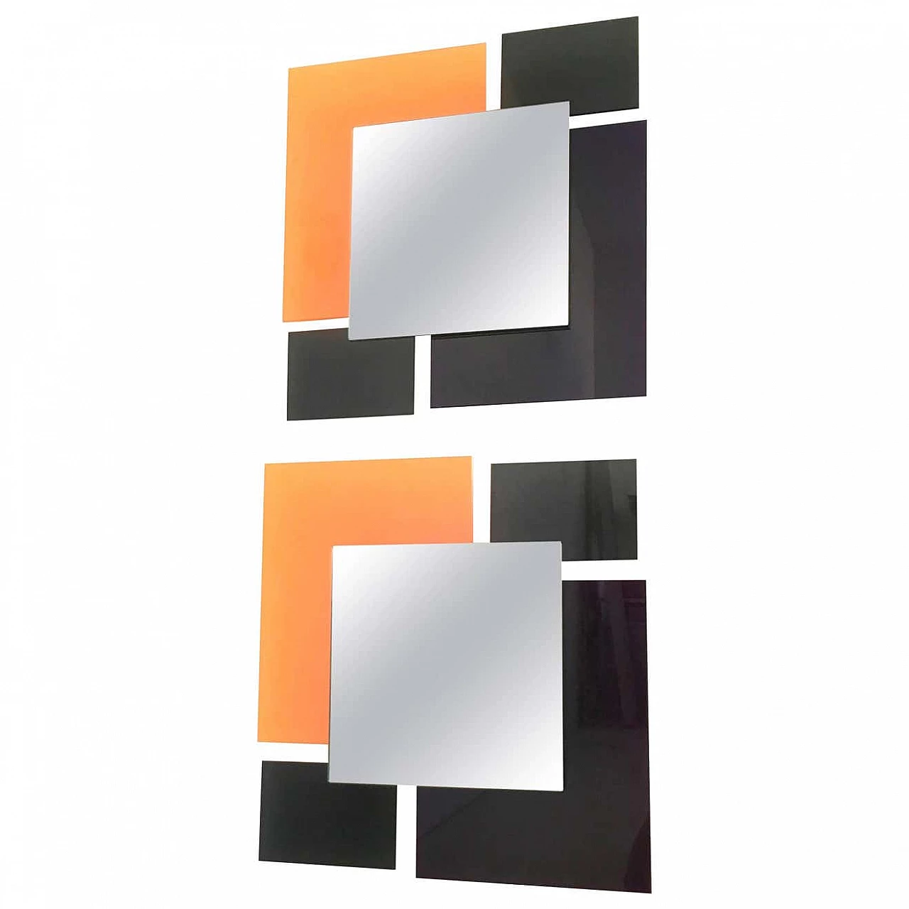 Pair of square glass mirrors in the style of Sottsass, 1980s 1