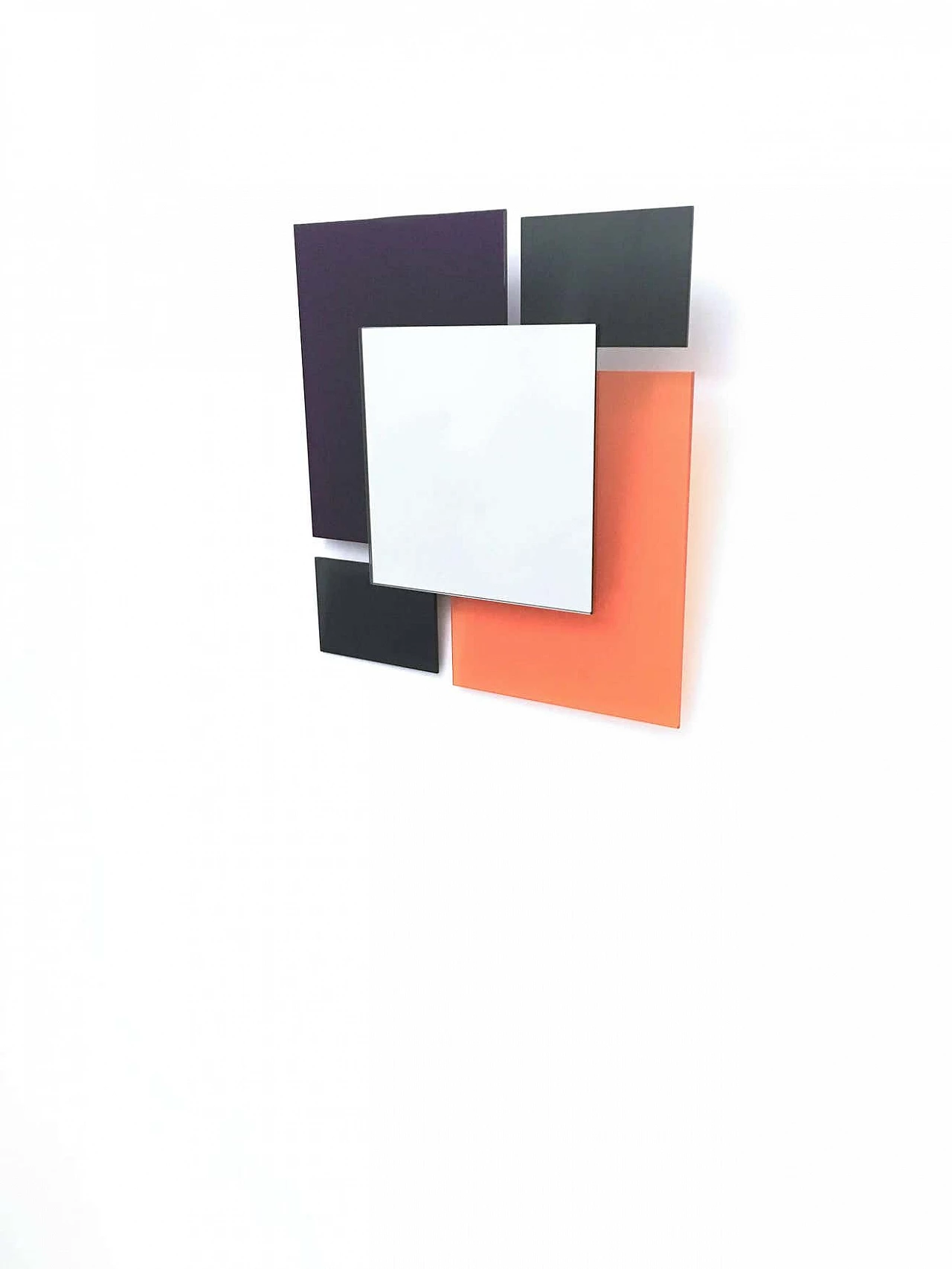 Pair of square glass mirrors in the style of Sottsass, 1980s 3