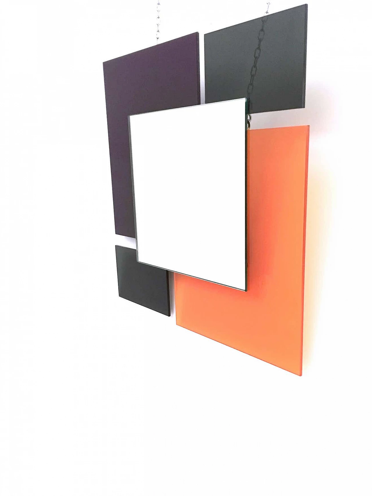 Pair of square glass mirrors in the style of Sottsass, 1980s 4