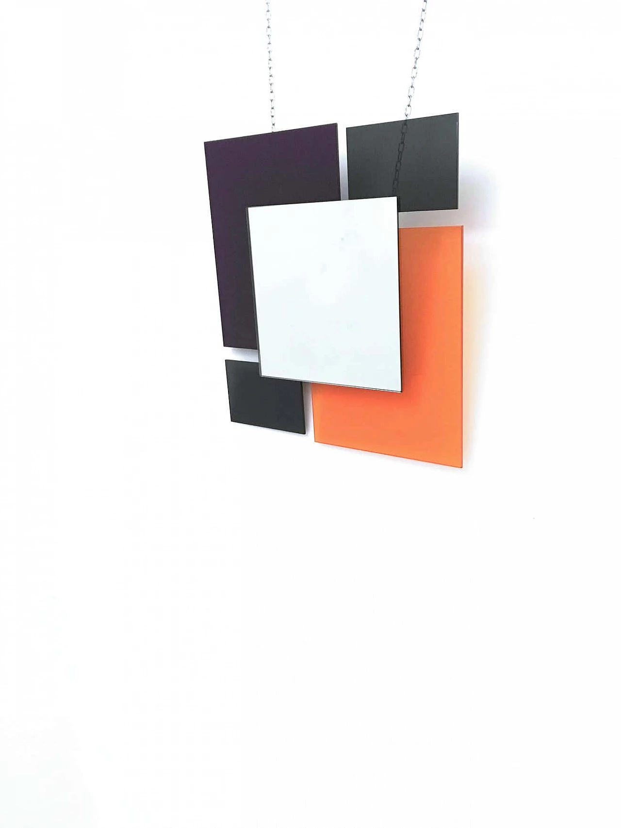 Pair of square glass mirrors in the style of Sottsass, 1980s 5