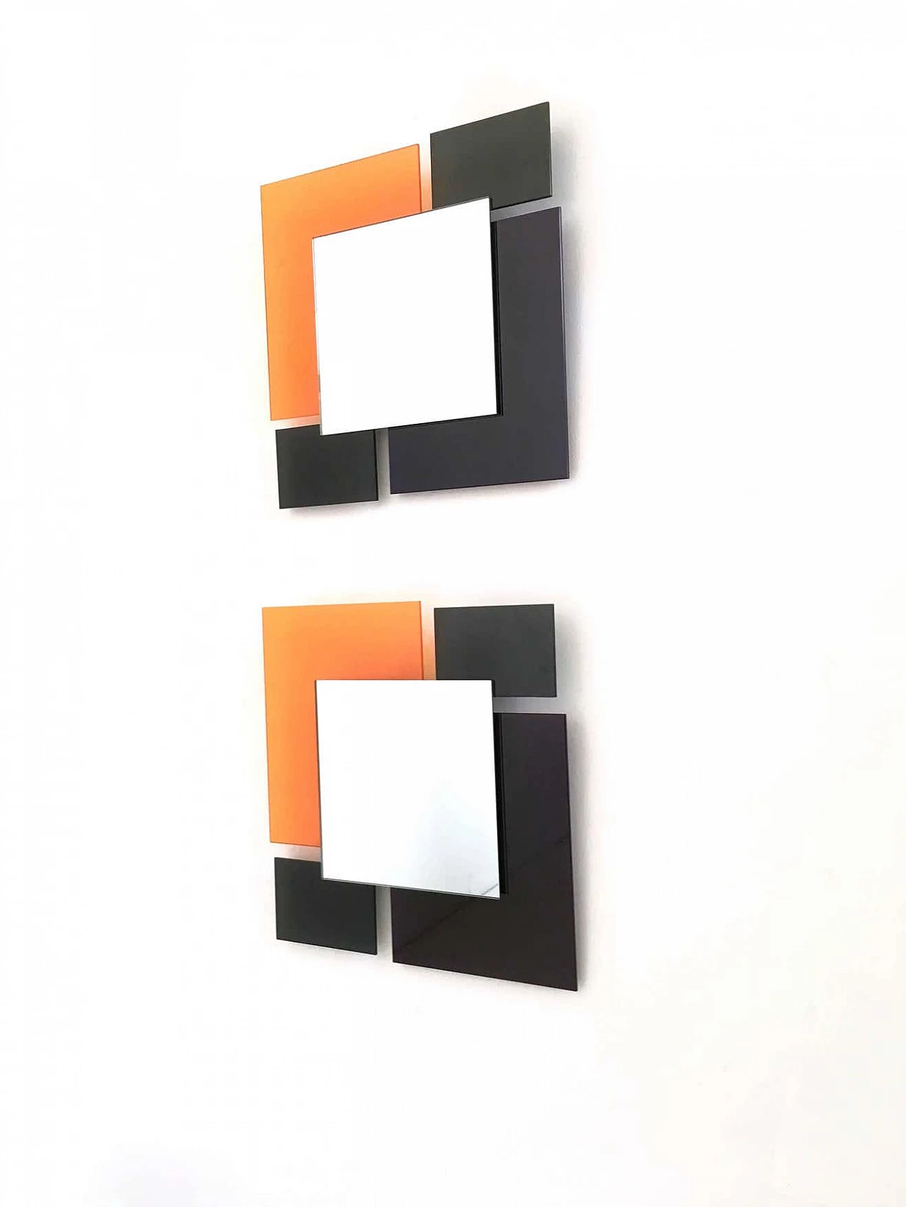 Pair of square glass mirrors in the style of Sottsass, 1980s 6