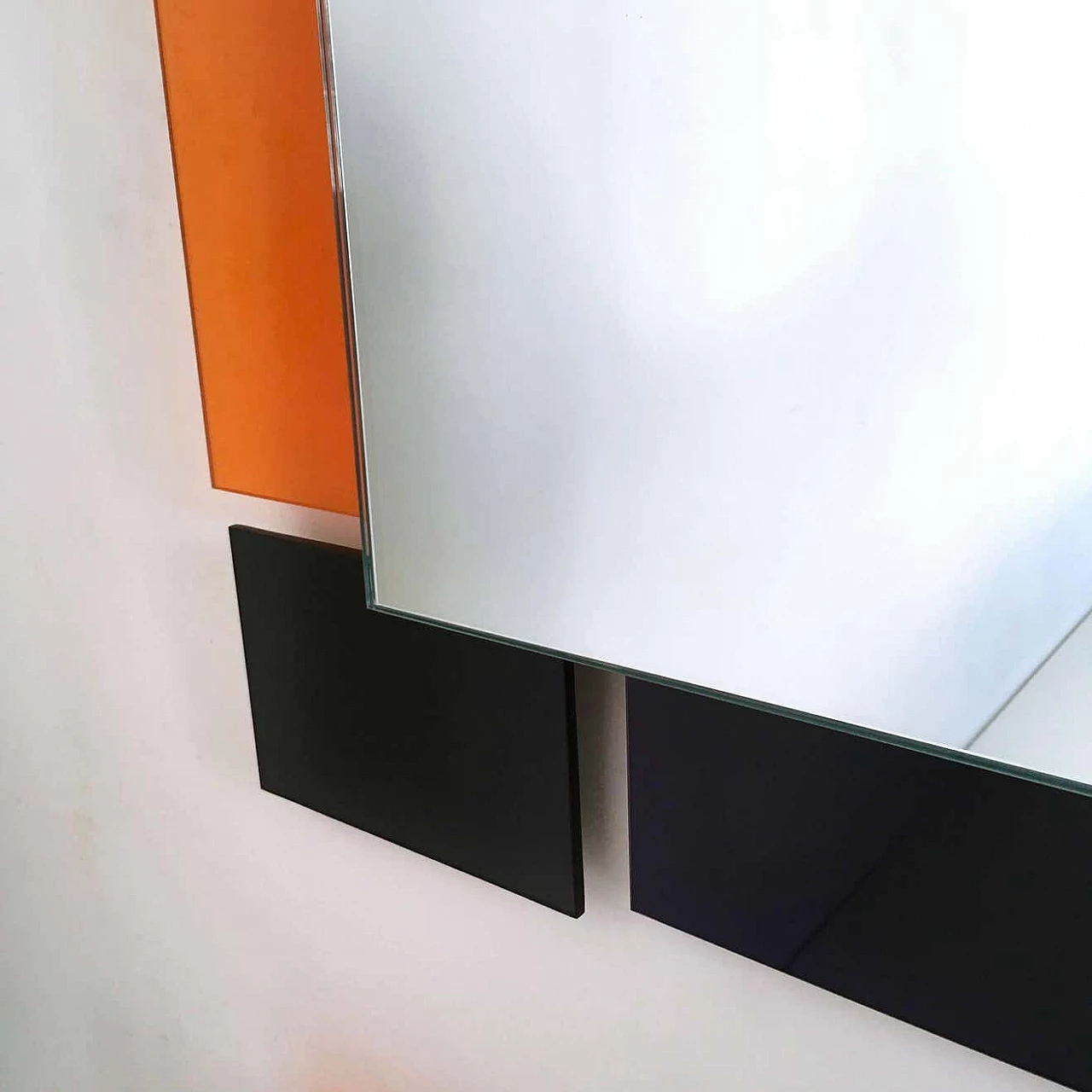Pair of square glass mirrors in the style of Sottsass, 1980s 8