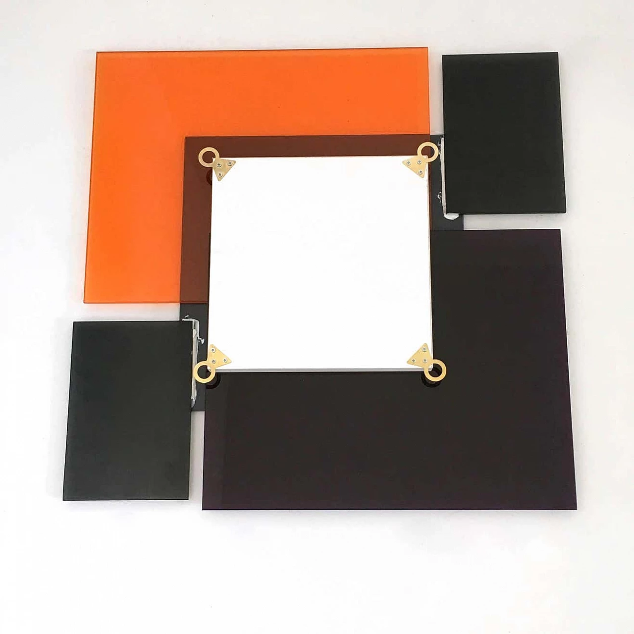 Pair of square glass mirrors in the style of Sottsass, 1980s 9