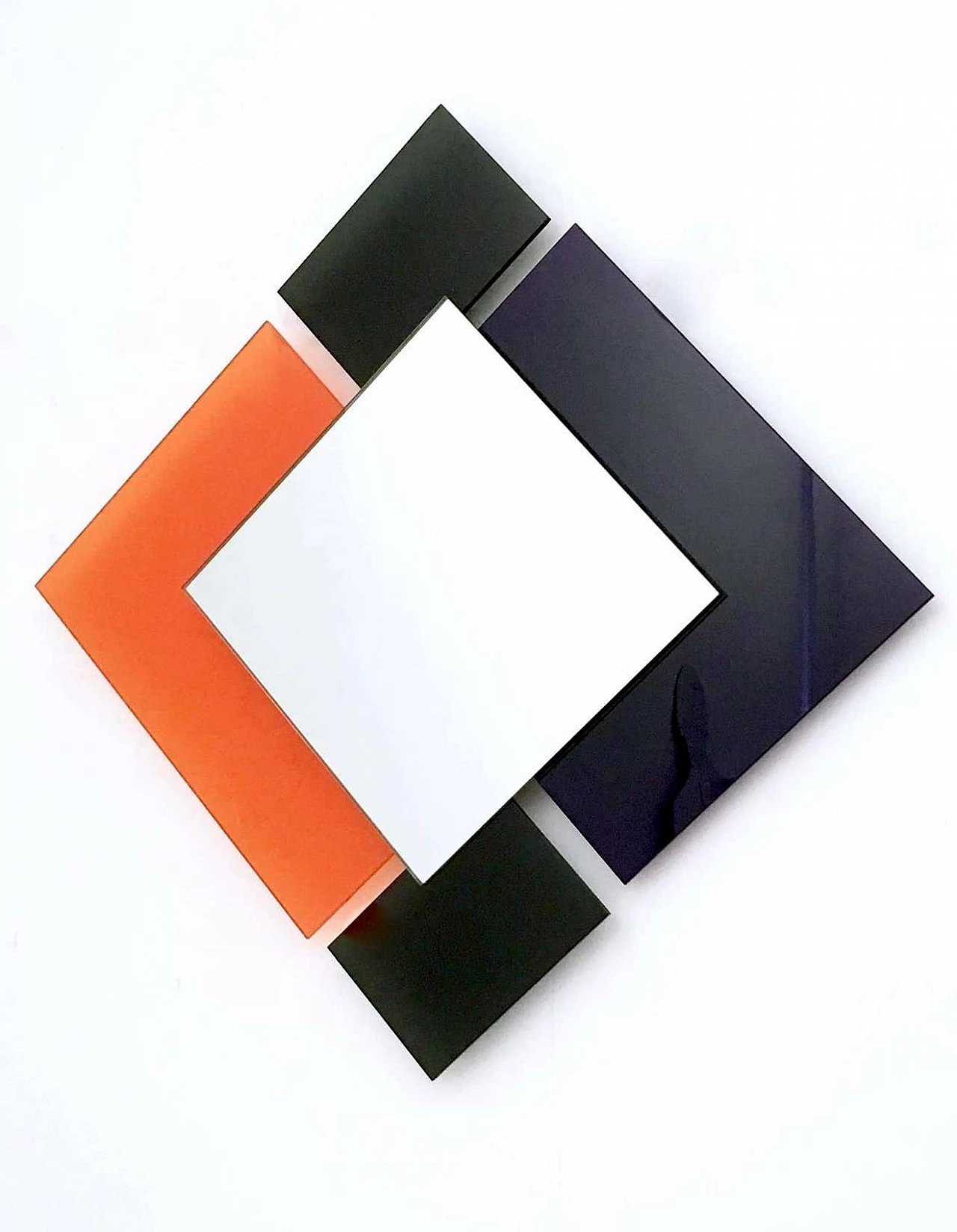 Pair of square glass mirrors in the style of Sottsass, 1980s 10