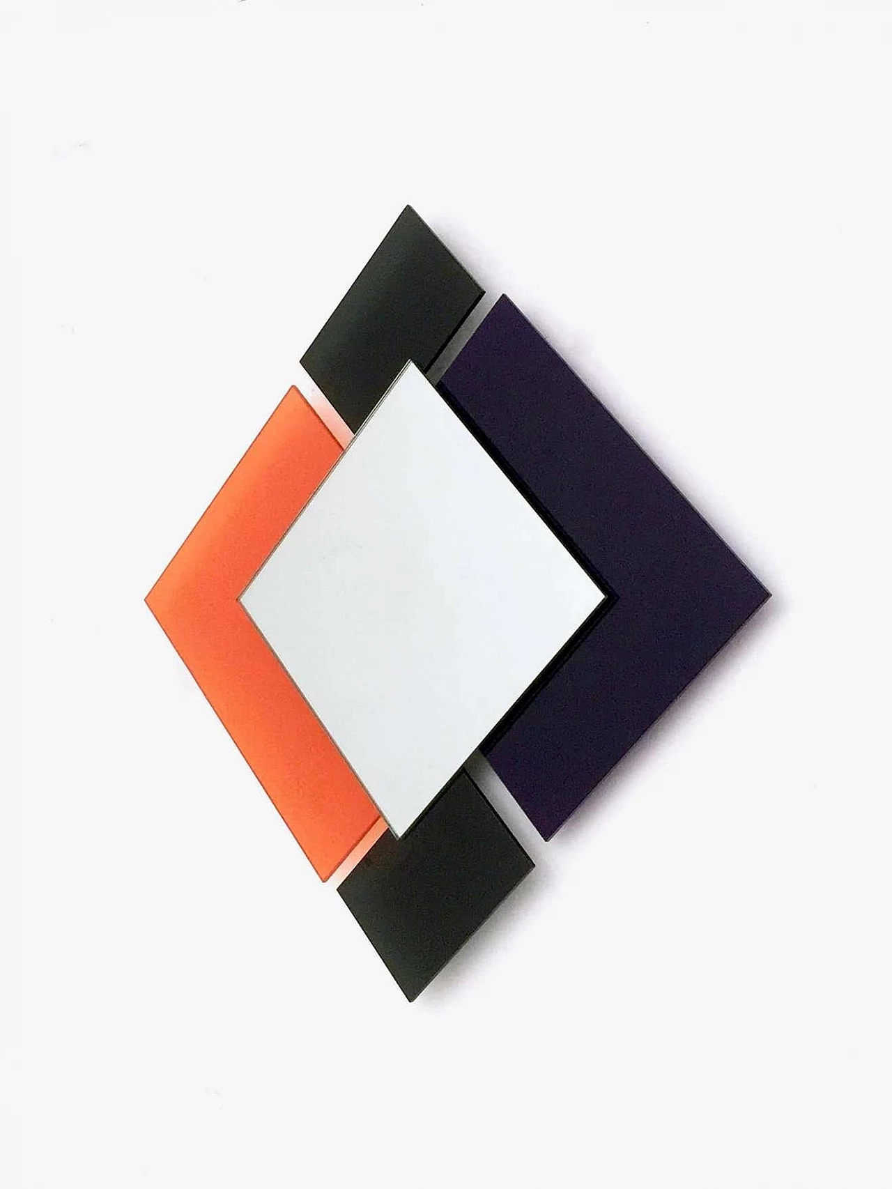Pair of square glass mirrors in the style of Sottsass, 1980s 11