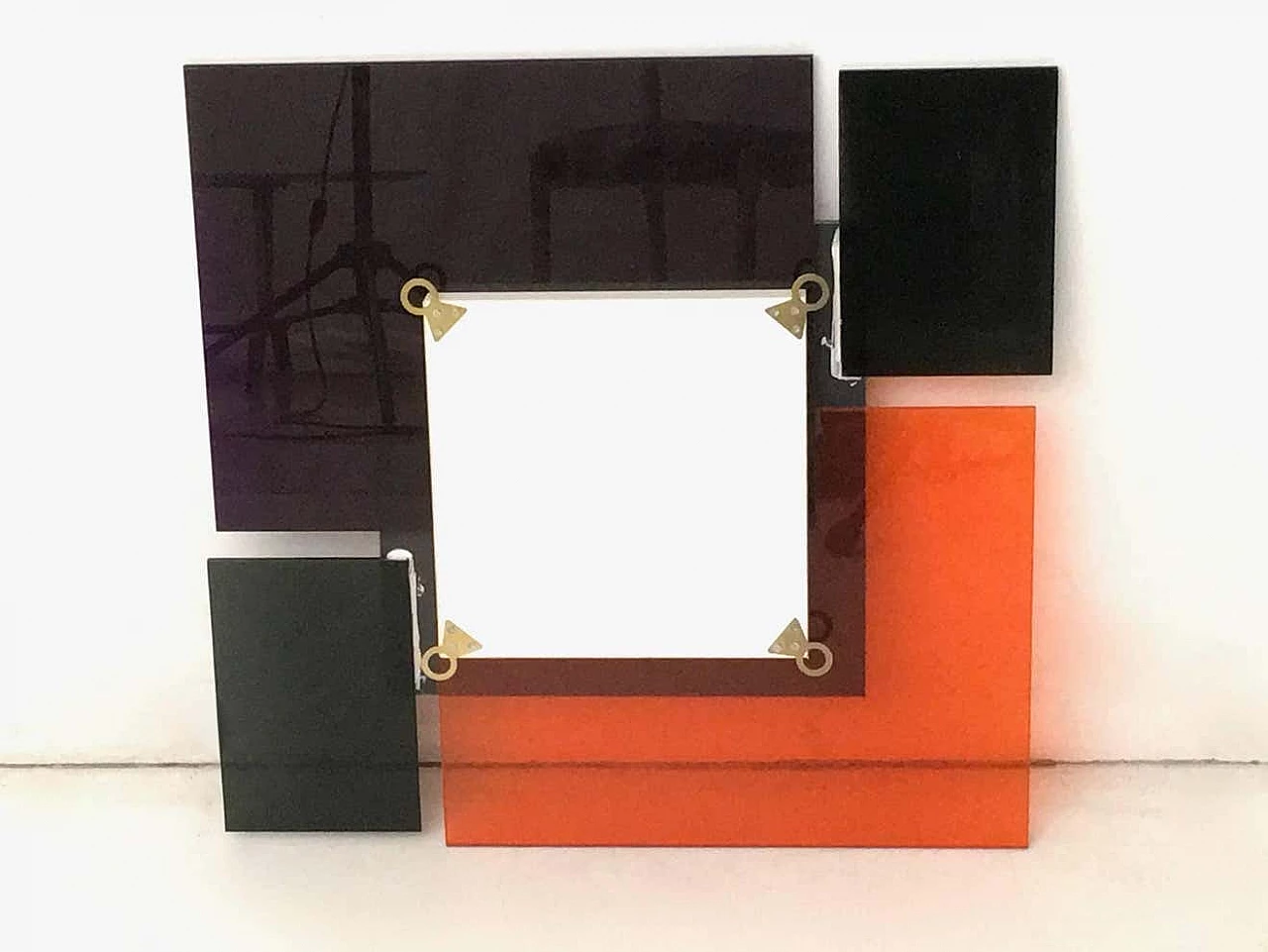 Pair of square glass mirrors in the style of Sottsass, 1980s 14