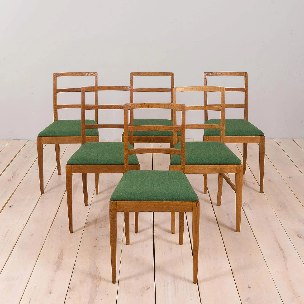 6 Solid oak ladder-back chairs by Fritz Hansen, 1950s 2