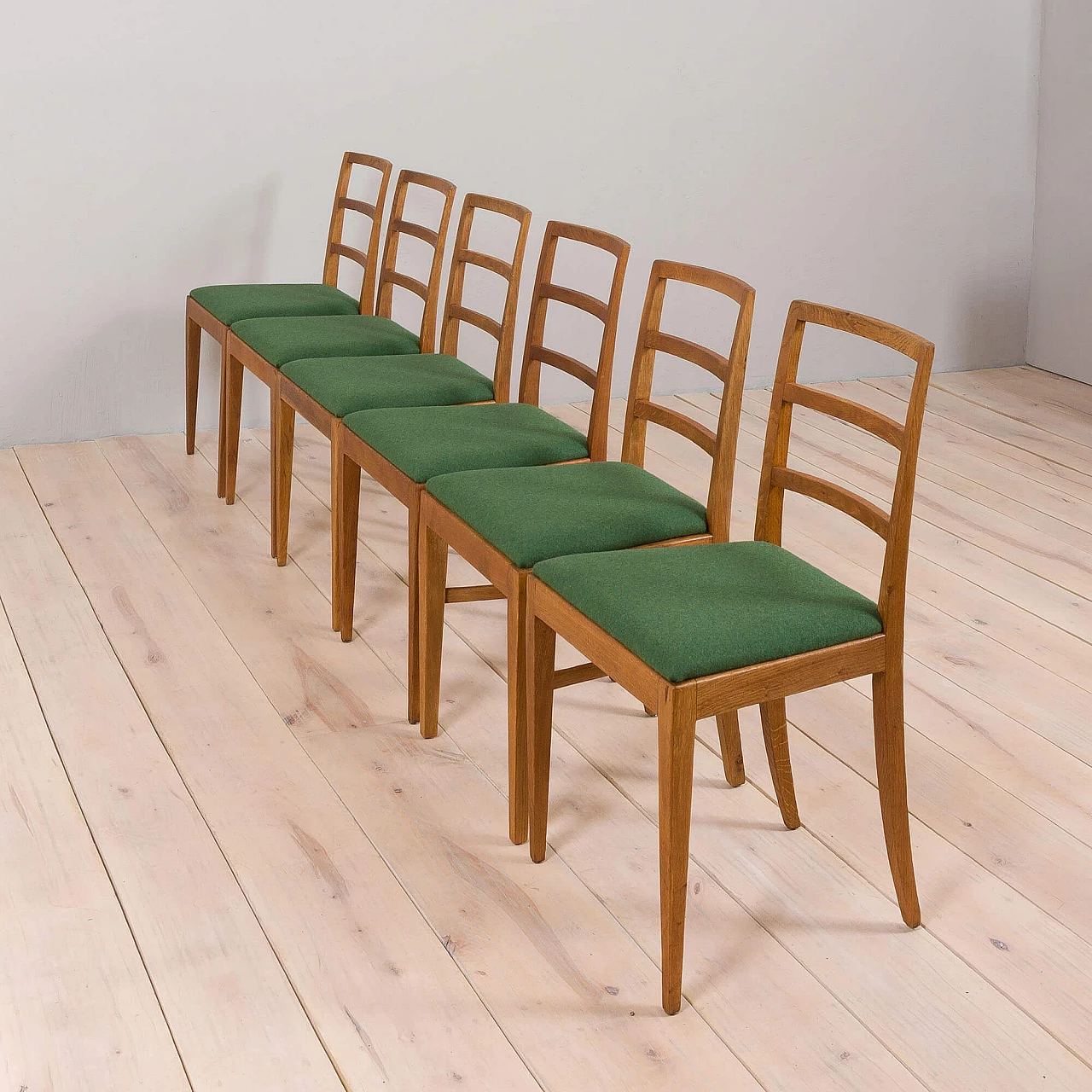 6 Solid oak ladder-back chairs by Fritz Hansen, 1950s 3
