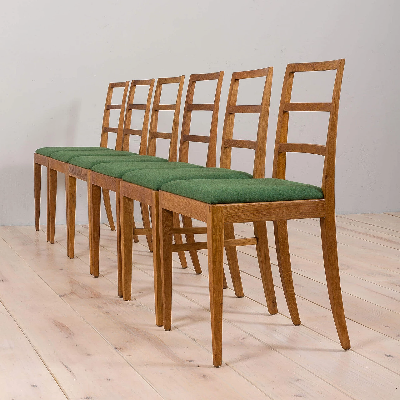 6 Solid oak ladder-back chairs by Fritz Hansen, 1950s 4