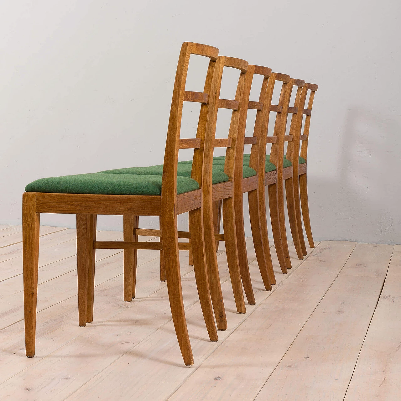 6 Solid oak ladder-back chairs by Fritz Hansen, 1950s 5