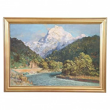 Cesare Bentivoglio, Mountain landscape with river, oil on canvas, 1920s