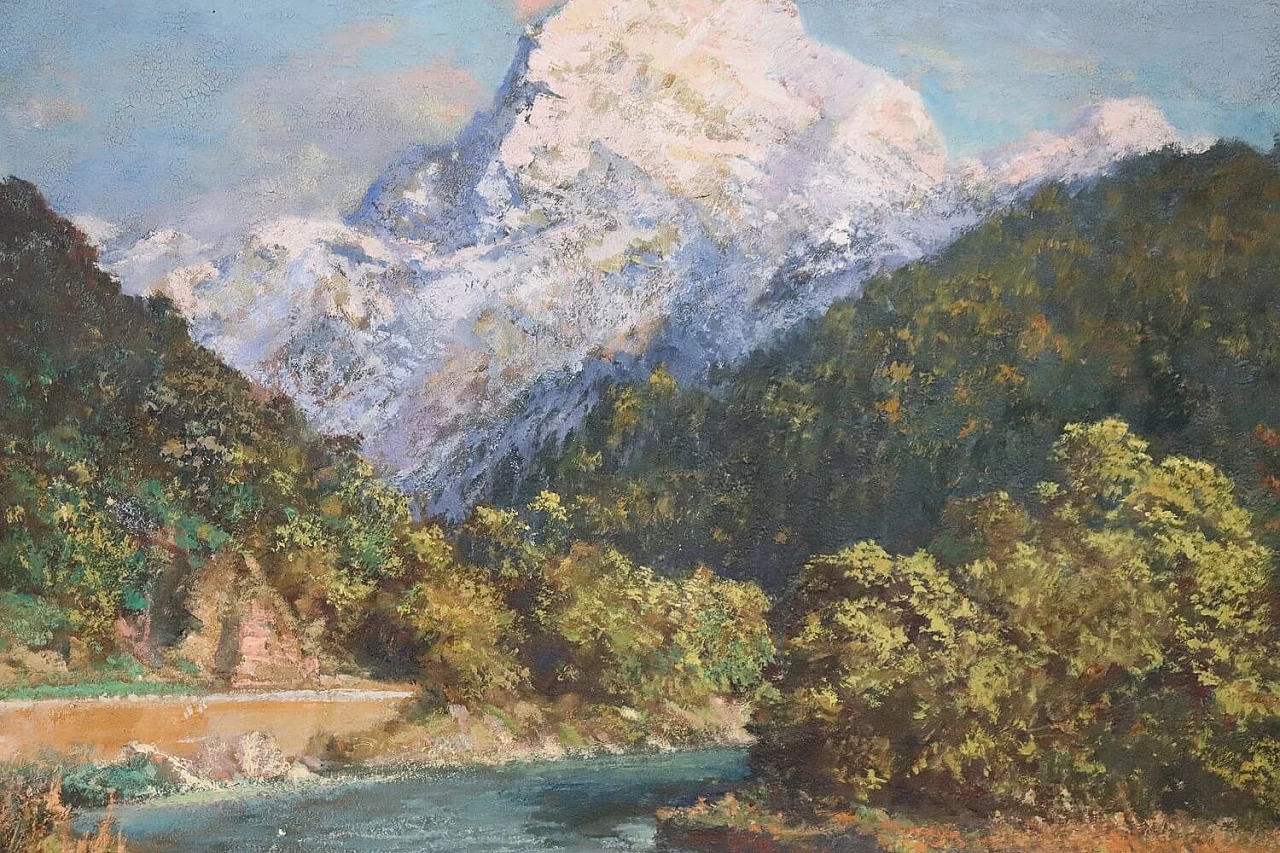 Cesare Bentivoglio, Paesaggio di montagna con fiume, olio su tela, anni '20 4