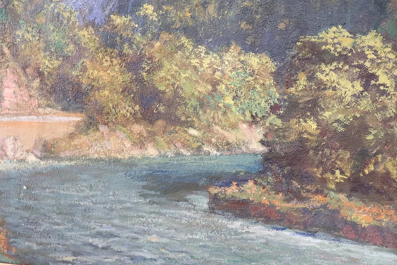 Cesare Bentivoglio, Mountain landscape with river, oil on canvas, 1920s 6