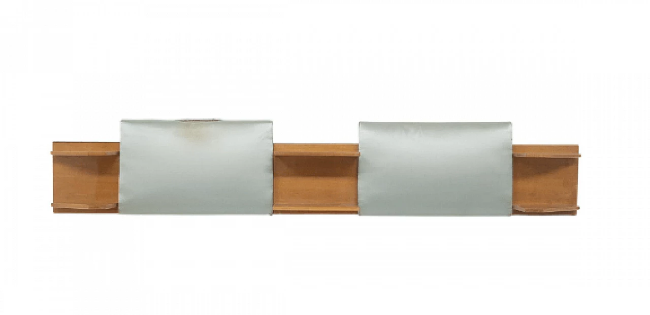 Testiera per due letti singoli in legno e tessuto, anni '50 1