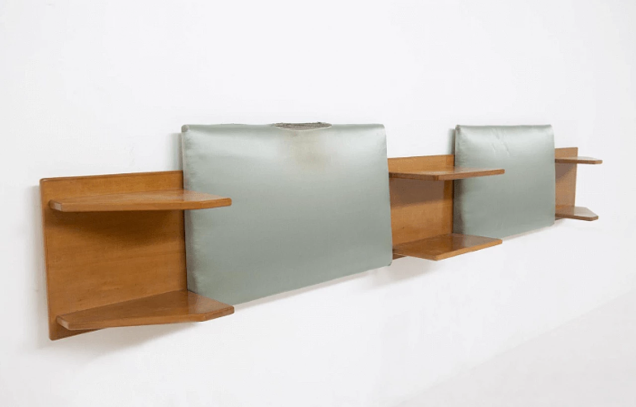 Headboard for two single beds in wood and fabric, 1950s 2