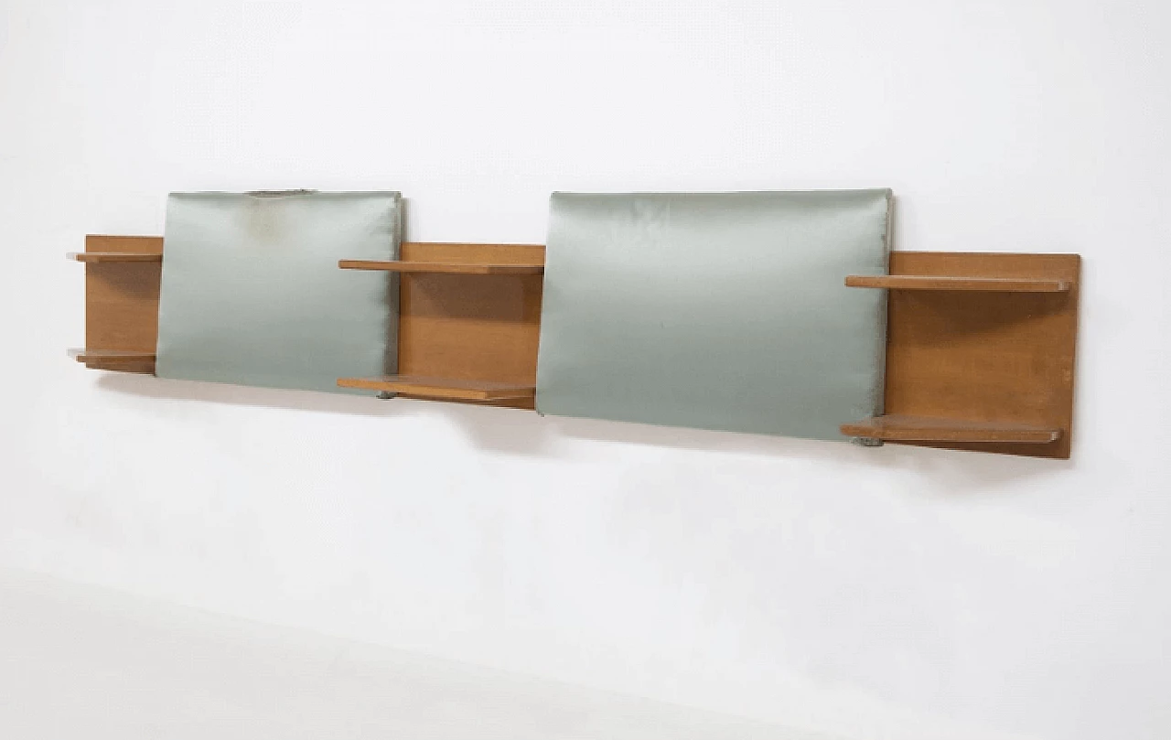 Headboard for two single beds in wood and fabric, 1950s 4
