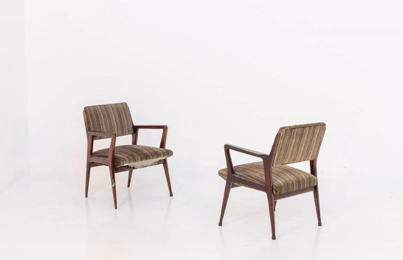 Coppia di poltrone in noce e velluto attribuite a Gio Ponti, anni '50 3