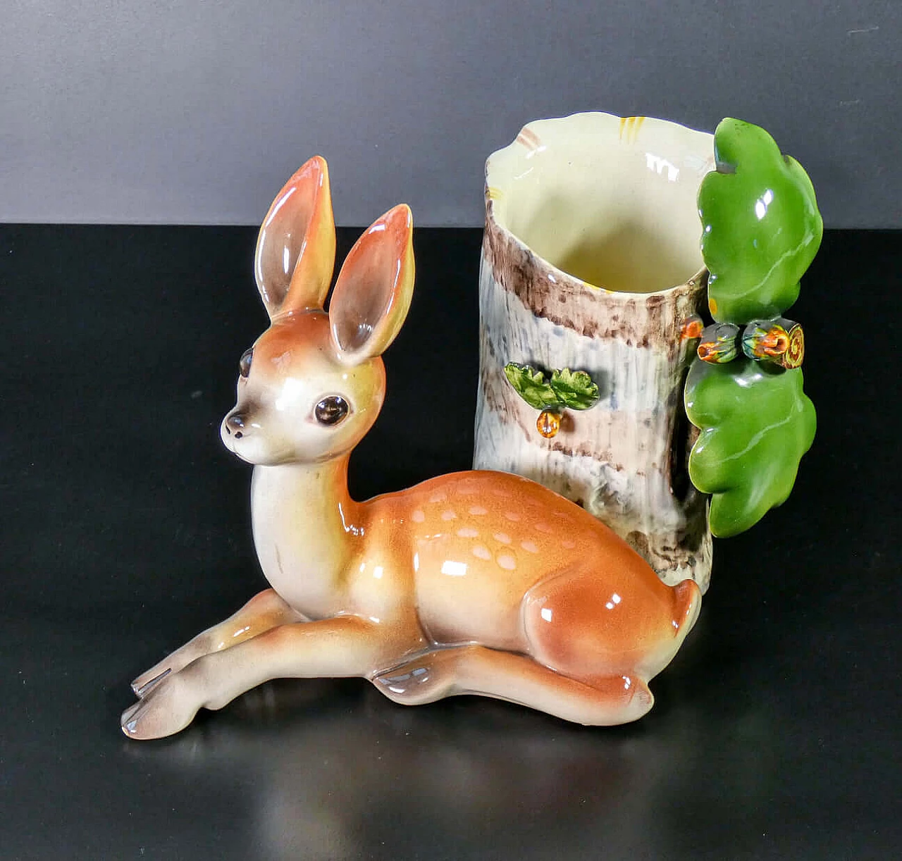 Hand-painted ceramic sculpture of a fawn by Tarcisio Tosin for La Freccia, 1930s 1