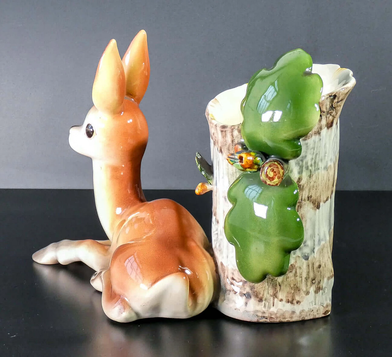 Scultura in ceramica dipinta a mano di cerbiatto di Tarcisio Tosin per La Freccia, anni '30 5