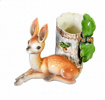 Hand-painted ceramic sculpture of a fawn by Tarcisio Tosin for La Freccia, 1930s