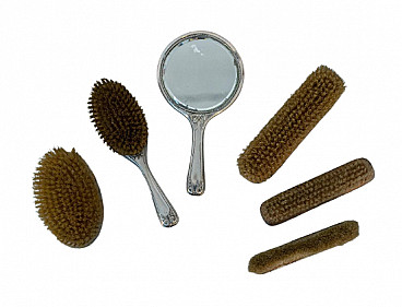5 Brushes and mirror in silver, 1930s