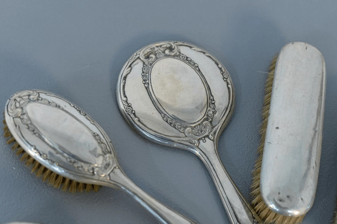 5 Brushes and mirror in silver, 1930s 3