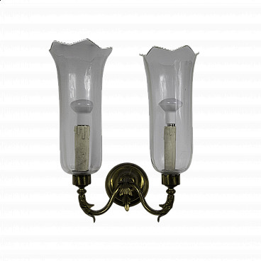 4 Classical-style brass and glass wall sconce, 1950s