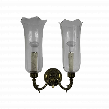 4 Classical-style brass and glass wall sconce, 1950s