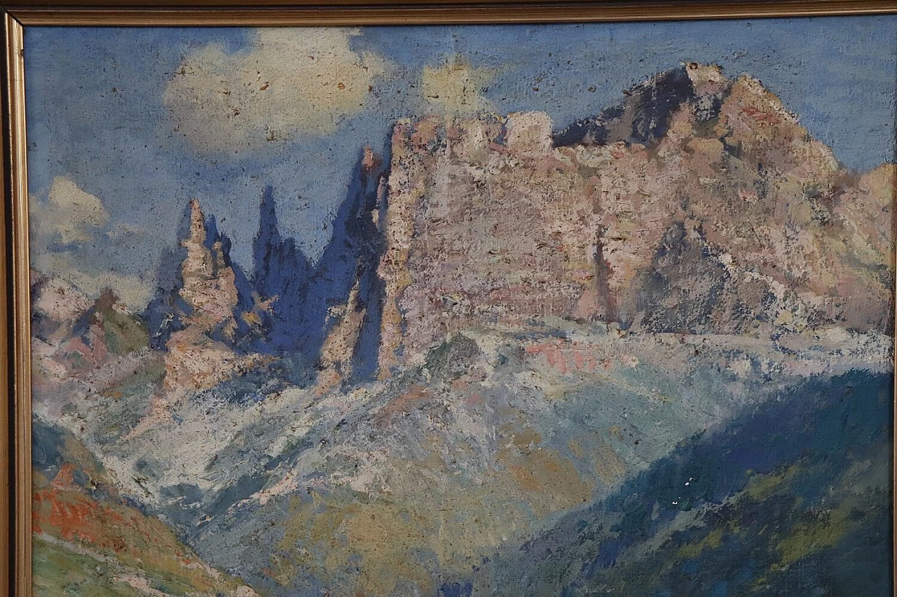 Cesare Bentivoglio, Mountain landscape with church, oil on canvas, 1920s 2