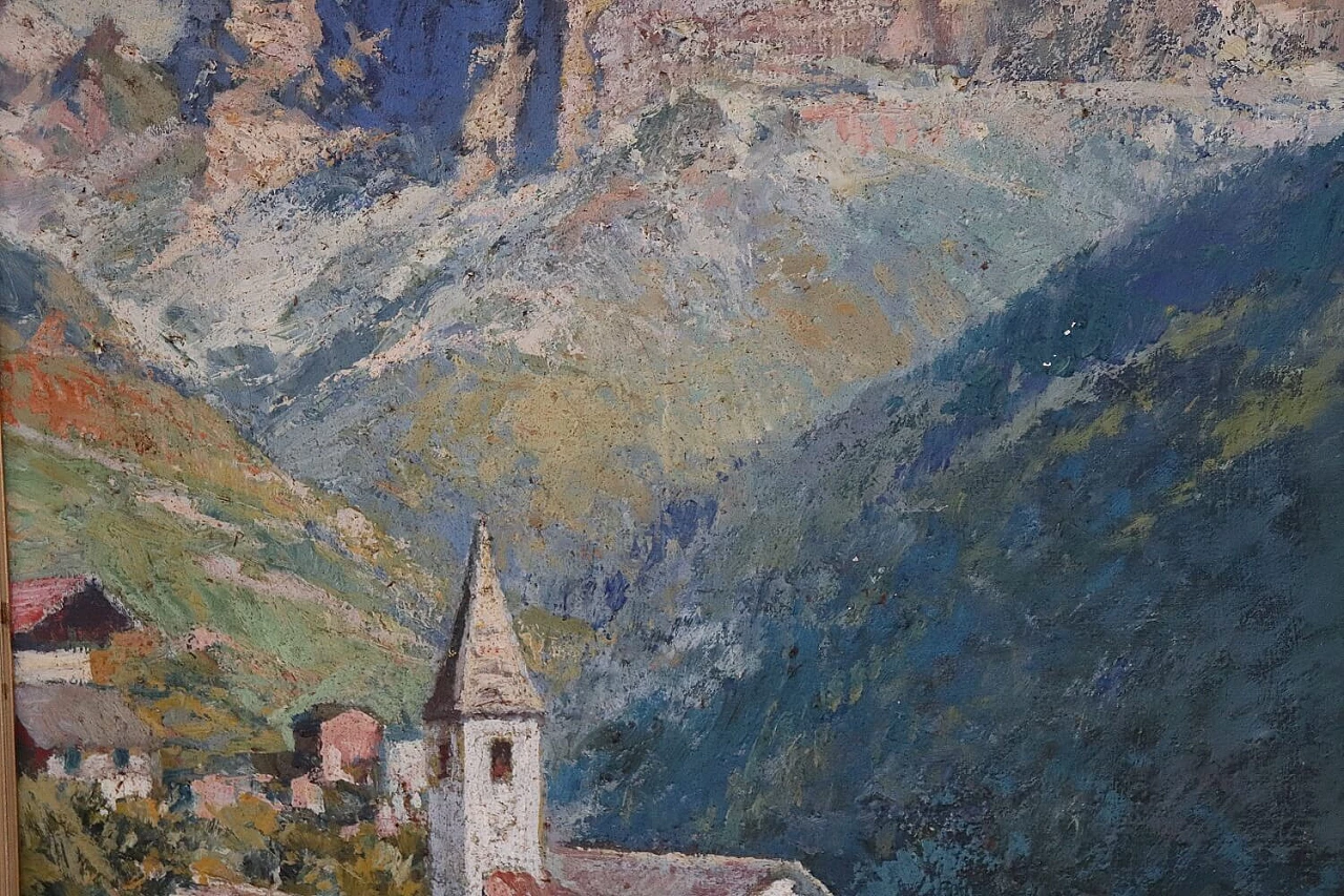 Cesare Bentivoglio, Mountain landscape with church, oil on canvas, 1920s 3