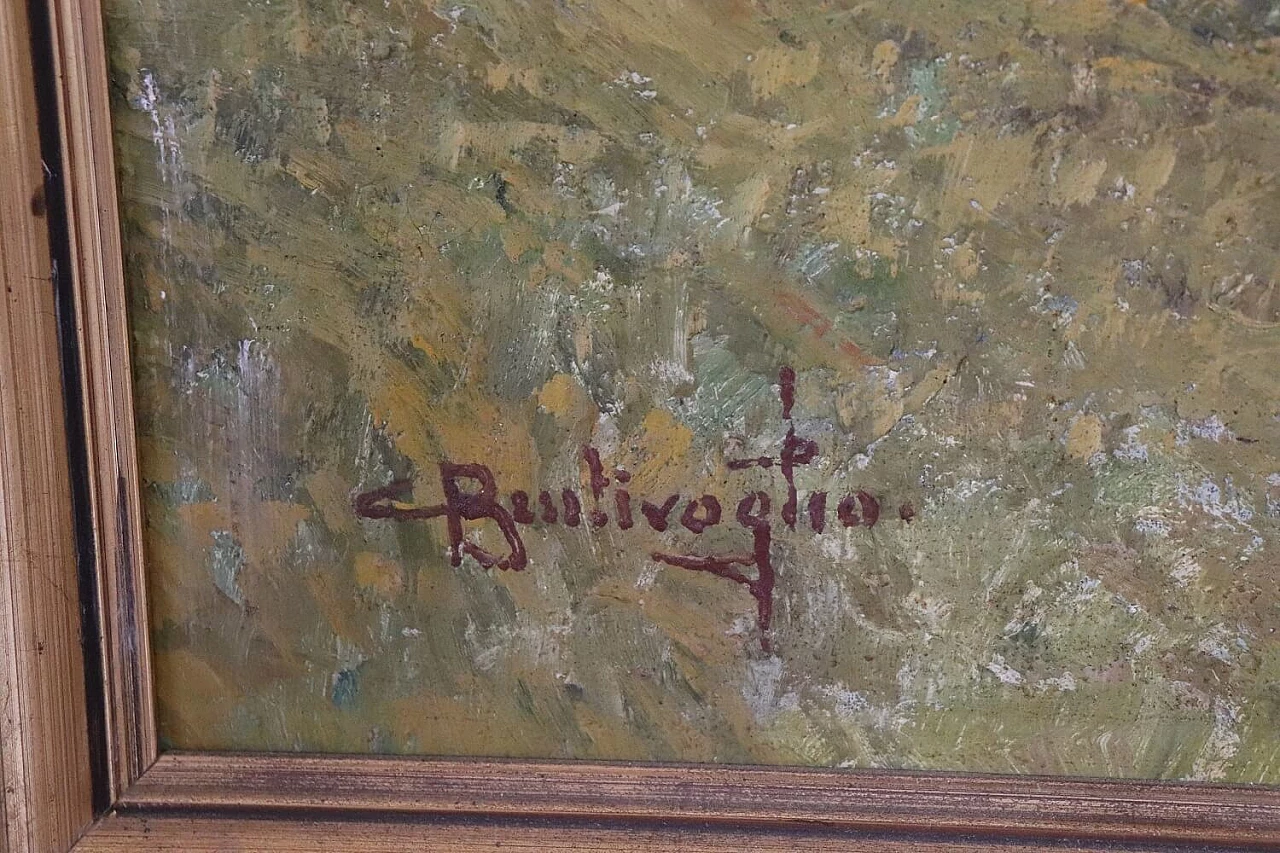 Cesare Bentivoglio, Paesaggio di montagna con chiesa, olio su tela, anni '20 5