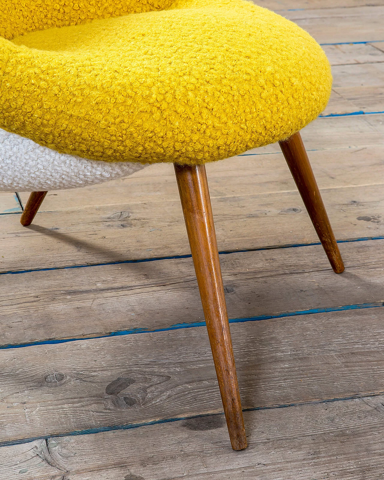 Armchair with footstool in wood and fabric in the style of Jean Royère, 1970s 4