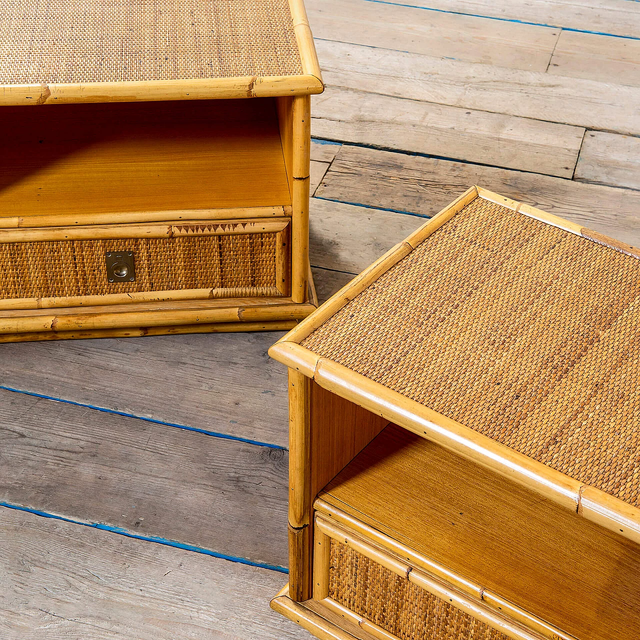 Pair of bamboo and wicker bedside tables by Vivai del Sud, 1960s 4